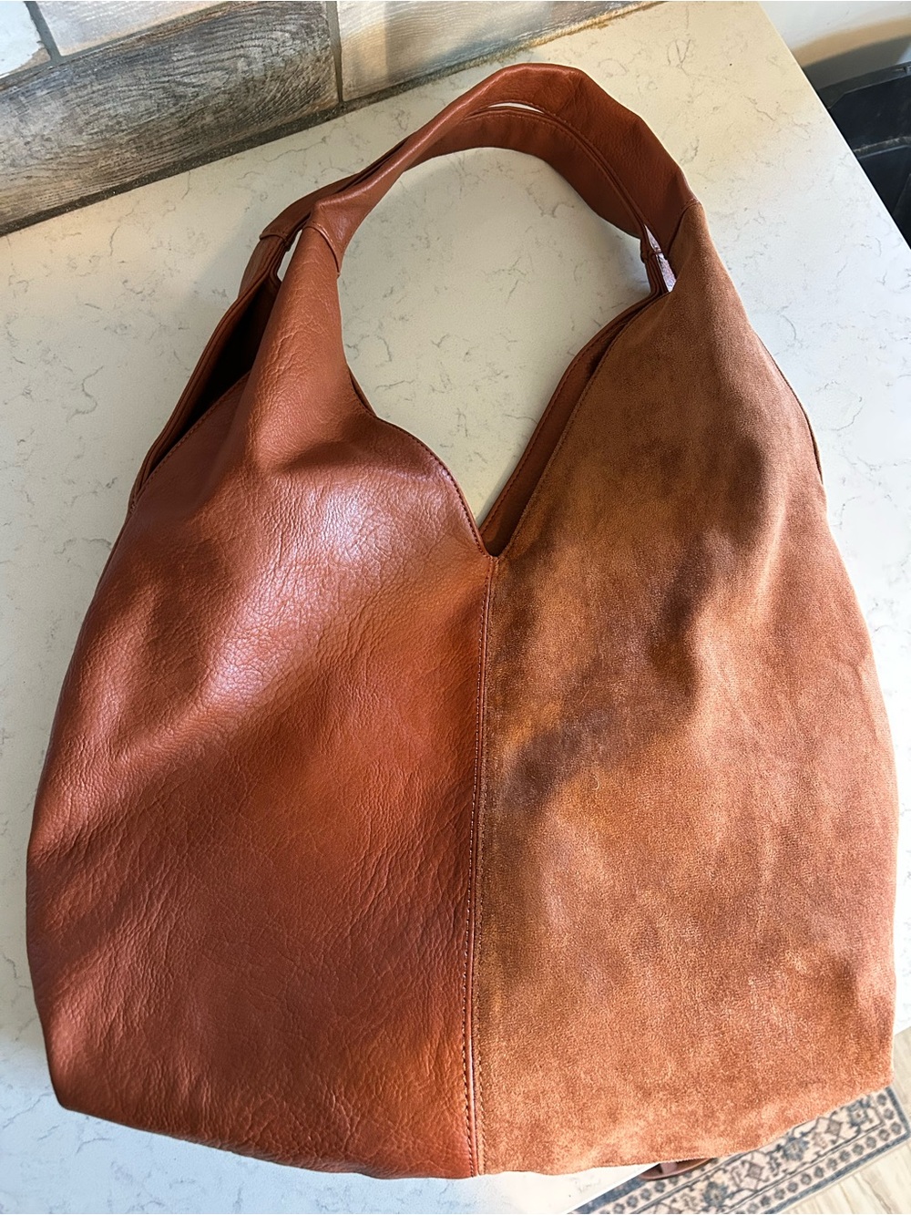 Anthropologie Urban Originals Lenora Large Mixed Faux Suede & Leather Hobo Bag - Picture 6 of 14